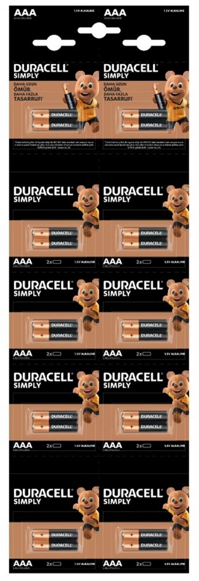 Duracell Alkalin AAA İnce Kalem Pil 20 'li Kartela