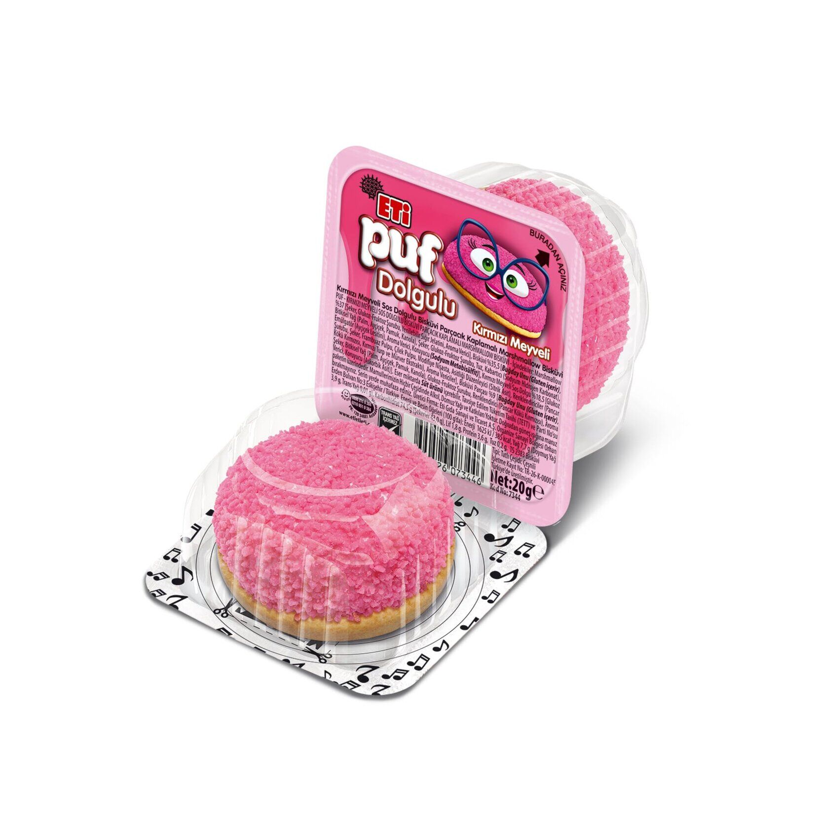 Eti Puf Kırmızı Meyve Dolgulu Marshmallow Bisküvi 20 GR X 48 ADET