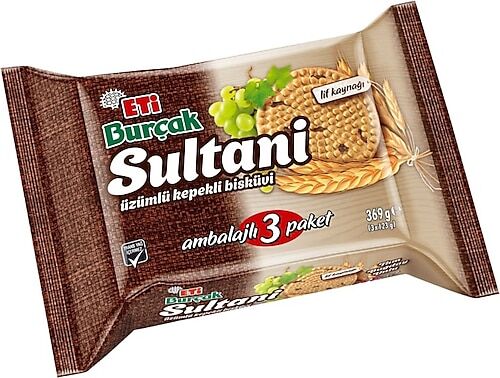 Eti Burçak Sultani Üzümlü Kepekli Bisküvi 3'lü 123 G