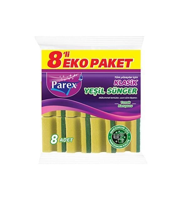 Parex Yeşil Oluklu Klasik Eko Paket Sünger 8'Li