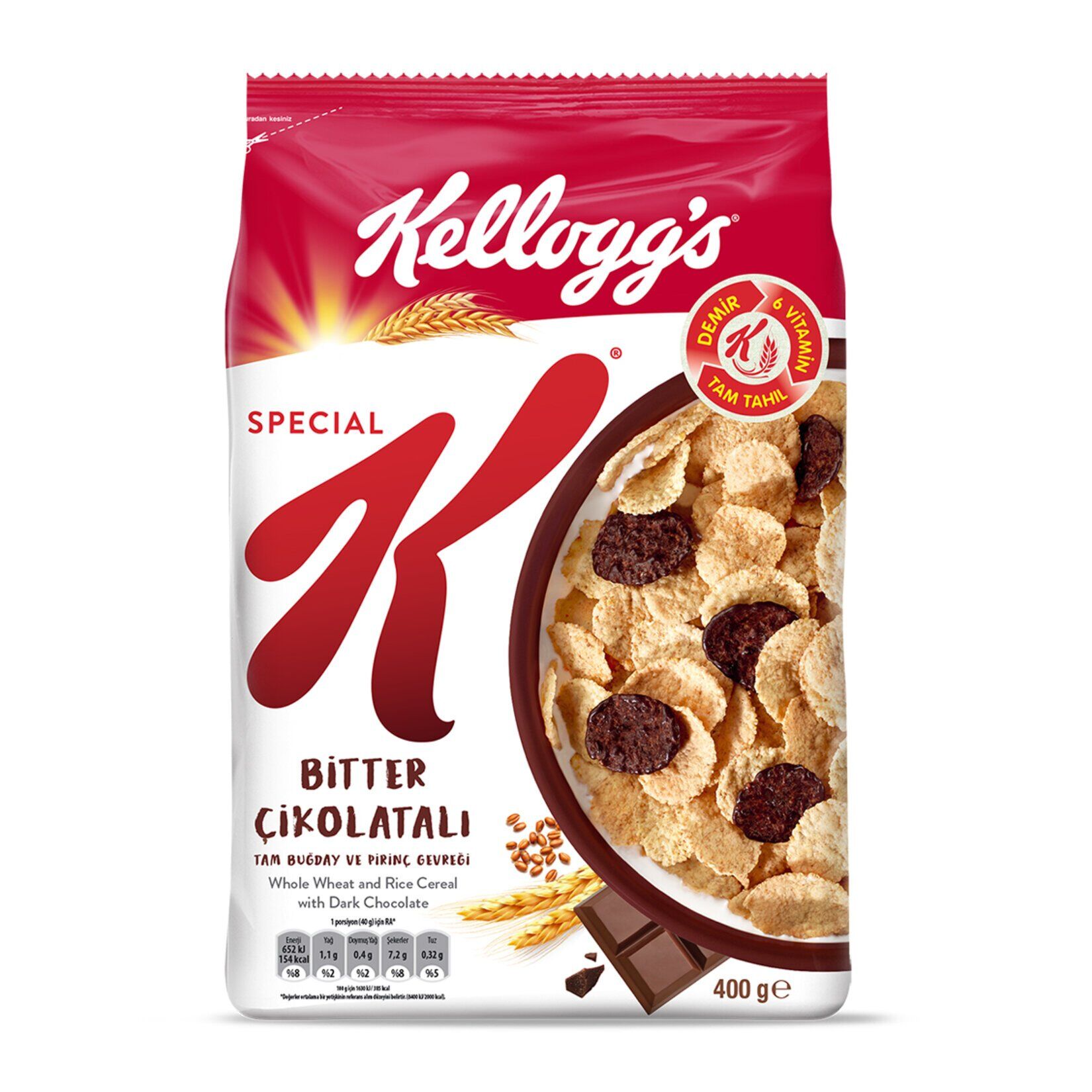 Kellogg's Special K Bitter Çikolatalı Tam Buğday ve Pirinç Gevreği 400 G