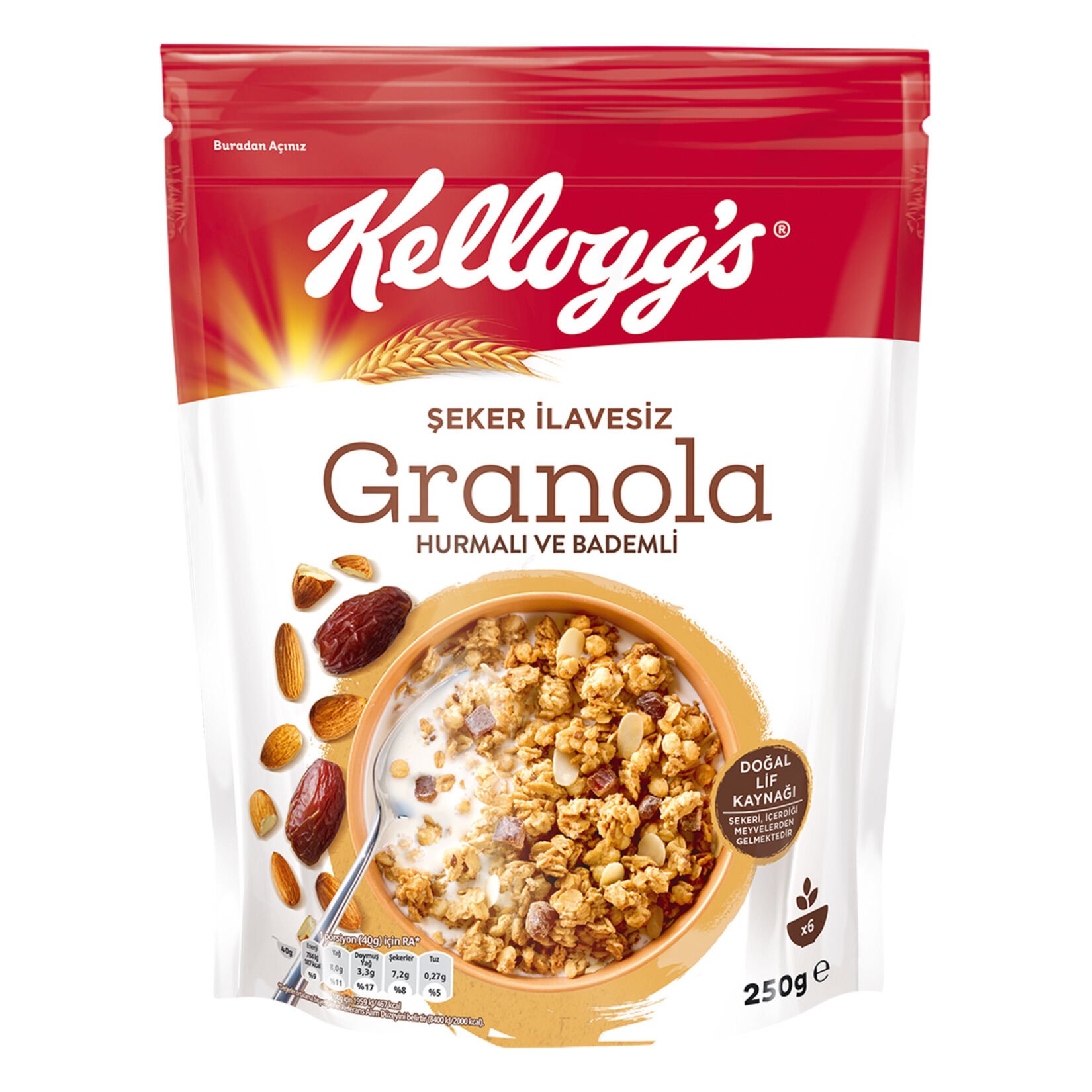 Kellogg's İlave Şekersiz Granola Hurmalı ve Bademli 250 Gr