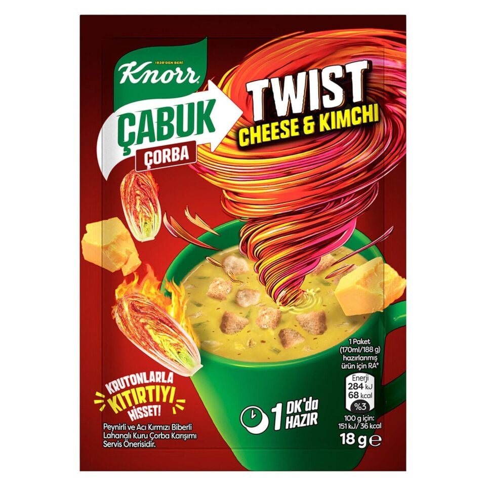 Knorr Çabuk Çorba Twist Cheese Kimchi 18 Gr X 24 Adet