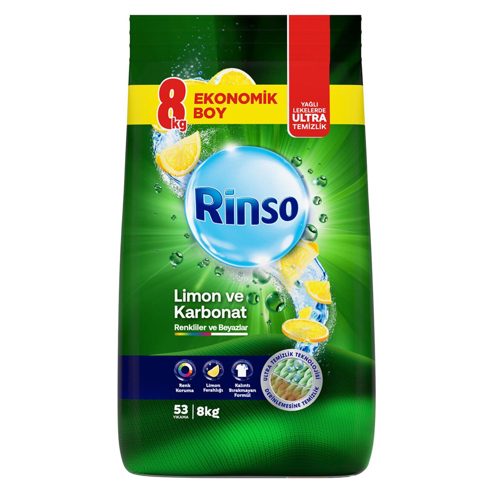 Rinso Toz Çamaşır Deterjanı Limon ve Karbonat Renkliler ve Beyazlar İçin Derinlemesine Temizlik 8 Kg