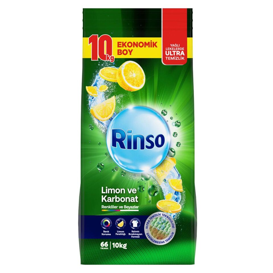 Rinso Toz Çamaşır Deterjanı Limon ve Karbonat Renkliler ve Beyazlar İçin Derinlemesine Temizlik 8 Kg
