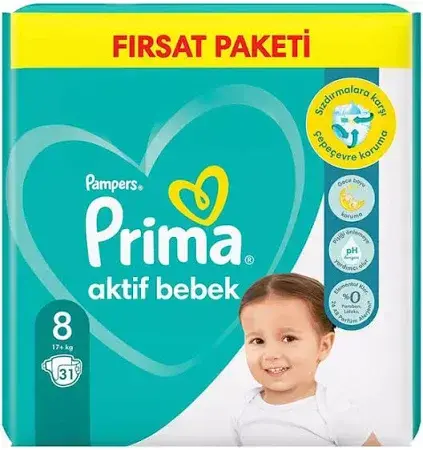 Prima Aktif Bebek Ekonomik Paket 8 Beden 17+ Kg 31 Adet
