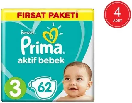 Prima Aktif Bebek Ekonomik Paket 3 Beden 6-10 Kg 62 Adet