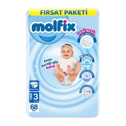 Molfix Bebek Bezi Fırsat Paket Mıdı 68'li 3 Beden