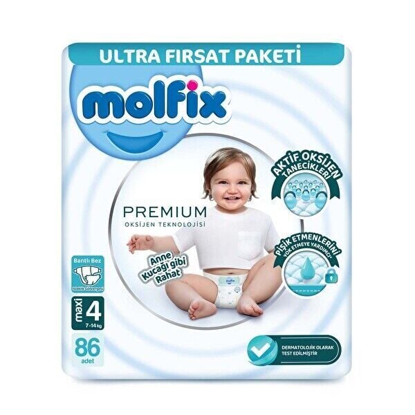 Molfix Oksijen Premium Maxi Ultra Fırsat Paketi 4 Beden 86 Adet